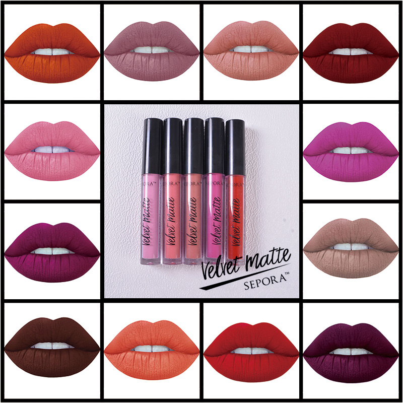 Brillo de labios mate de terciopelo de 12 colores, Lápiz labial líquido de maquillaje de mujer